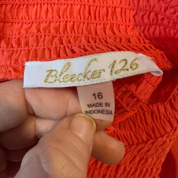 Bleecker 126 Smocked Tiered Dress Salmon Pink Short Sleeve Ruffle Pleated Sz 16 - Picture 3 of 9